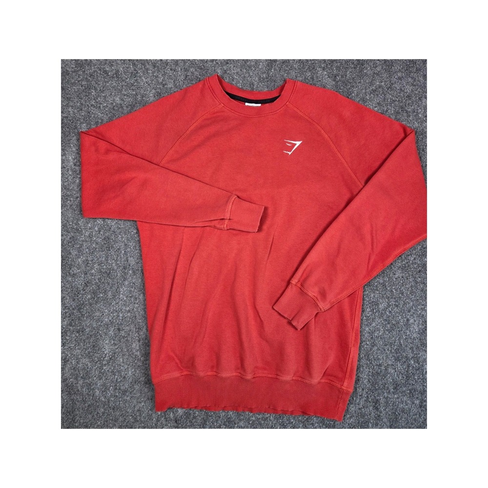 Gymshark Sweatshirt Mens Medium Red Raglan Sleeve Fleece Pullover Logo SS21-240